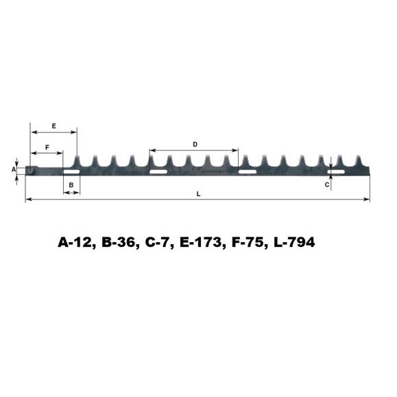 CUCHILLA INFERIOR E7F-750, HTO-751S, KTHS750 A-12, B-36, C-7, E-173, F-75, L-794