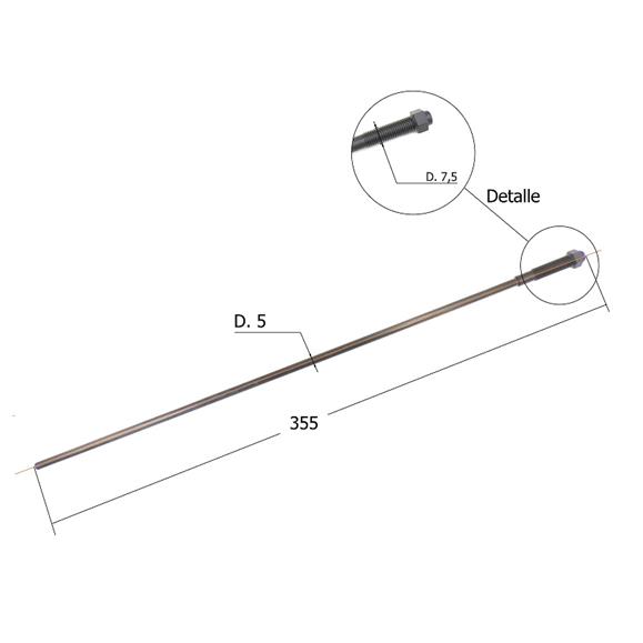 VARILLA CARBONO DIAM 5 MM X 353 MM, OLIVGREEN 500,  ROSCA 7 MM