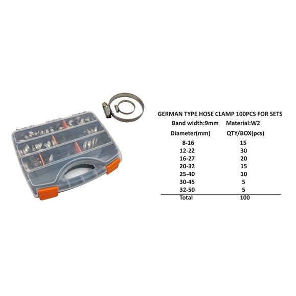 CAJA 100 ABRAZADERAS VARIADAS, W2, ANCHO 9 MM