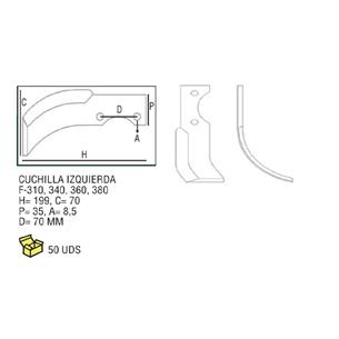 CUCHILLA IZDA. 310, 340, 360, 380 H=199 C=70 P=35 A=8,5 D=70