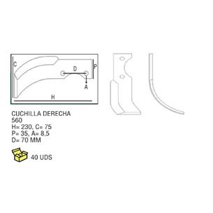 CUCHILLA DCHA. 560 H=230 C=75 P=35 A=8,5 D=70