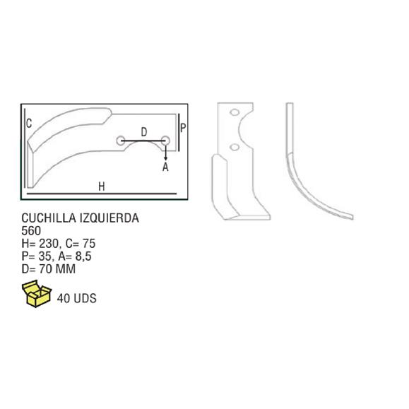 CUCHILLA IZDA. 560 H=230 C=75 P=35 A=8,5 D=70