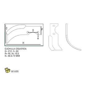 CUCHILLA IZDA. H=212 C=60 P=40 A=10,5 D=66-72 MM