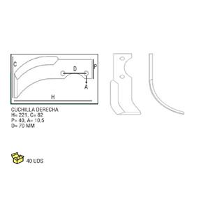 CUCHILLA DCHA. H=221 C=82 P=40 A=10,5 D=70 MM