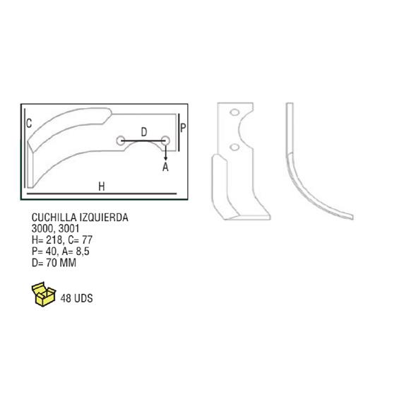 CUCHILLA IZDA. 3000, 3001 H=218 C=77 P=40 A=8,5 D=70