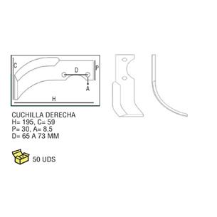 CUCHILLA DCHA. H=195 C=59 P=30 A=8,5 D=65 A 73MM