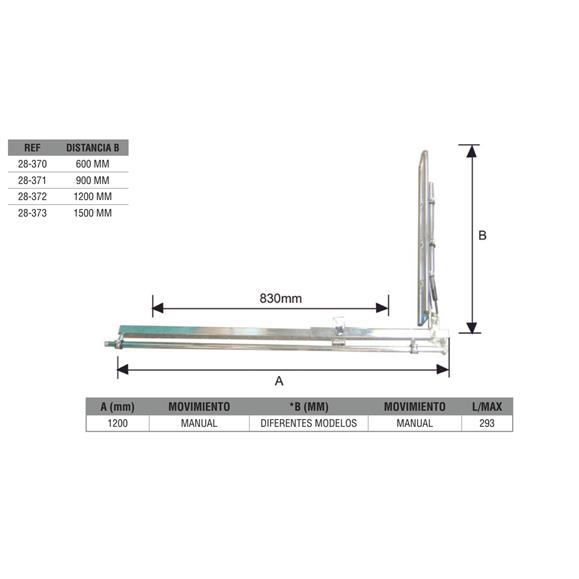 BARRA HERBICIDA LATERAL -1200 MM SIN BOQUILLA Y PORTABOQUILLA, A 1,2M INDICAR LONGITUD B DESEADA L3M